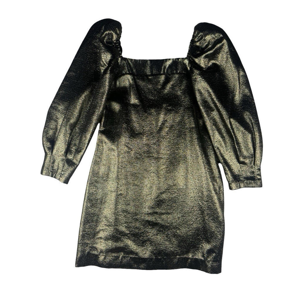 Sandro Julie Metallic Puff Sleeve Square Neck Mini Dress Gold Size 40 Eu | 8 Us